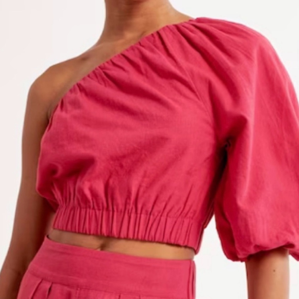 Abercrombie & Fitch One-Shoulder Linen-Blend Top S